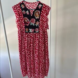 Embroidered Red Polka Dot Dress